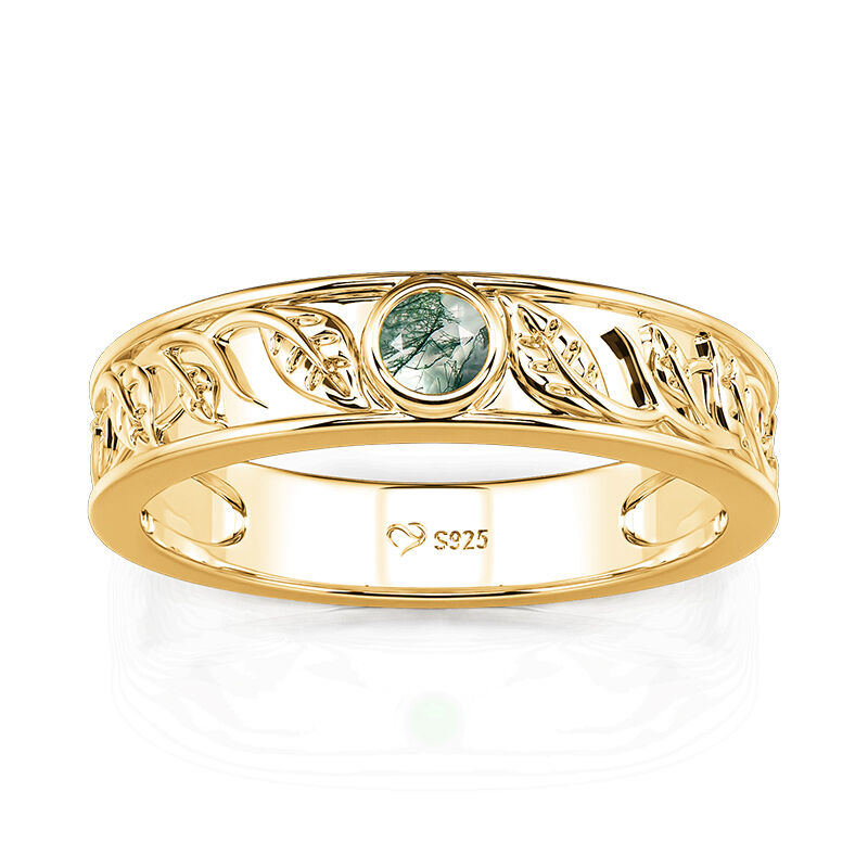 Jeulia Leaf Moss Agate Gold Wedding Ring for Men Jeulia Leaf Moss Agate Gold Wedding Ring for Men