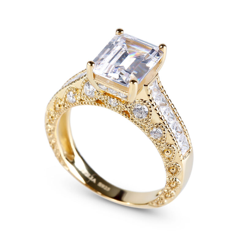 Jeulia Gold Tone Emerald Cut Sterling Silver Ring
