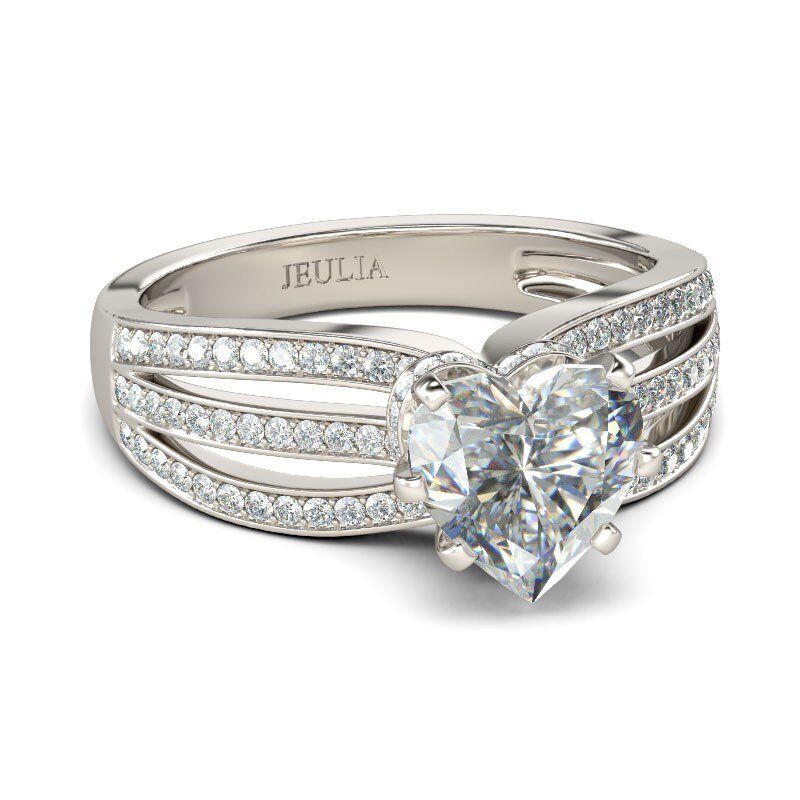 Jeulia Pave Split Shank Heart Cut Sterling Silver Engagement Ring