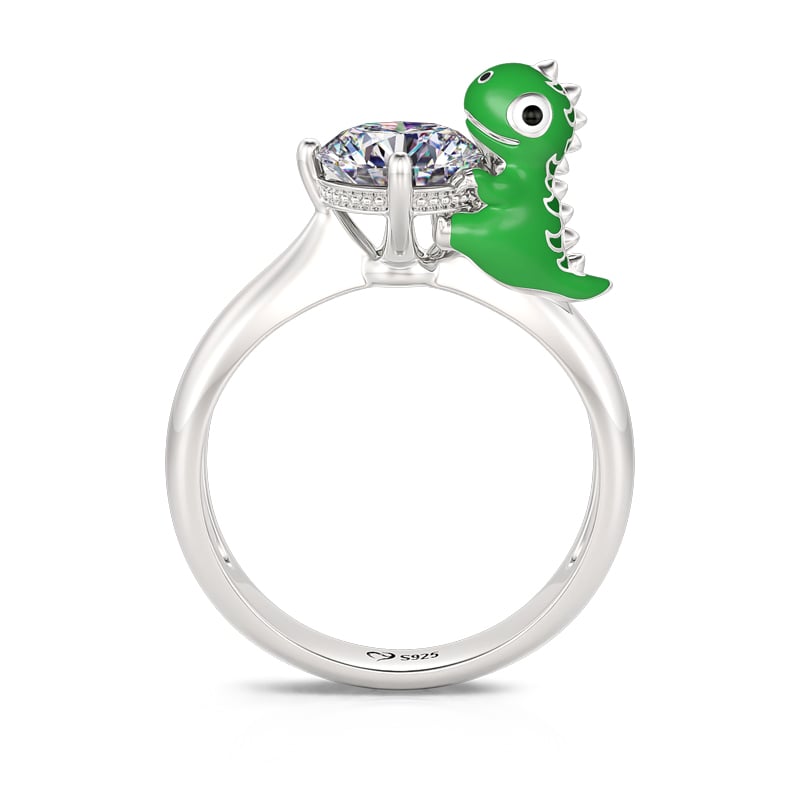 Jeulia Hug Me "Cartoon Dinosaur" Round Cut Sterling Silver Ring