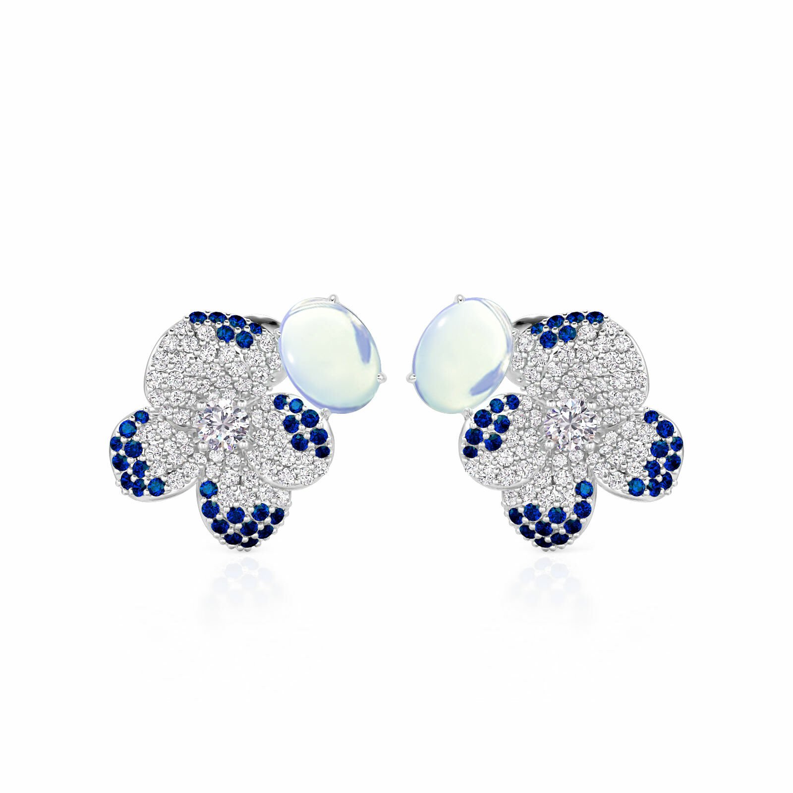 Jeulia Midsummer Night Pansy Moonstone Flower Stud Earrings