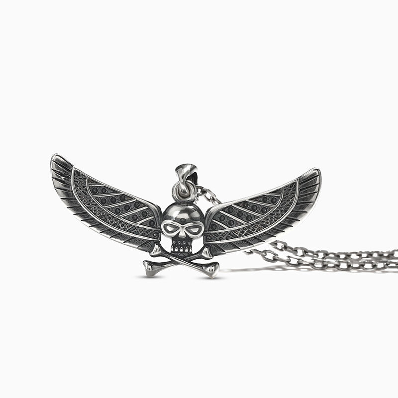 Jeulia "Pirat mit Flügeln" Totenkopf Sterling Silber Halskette