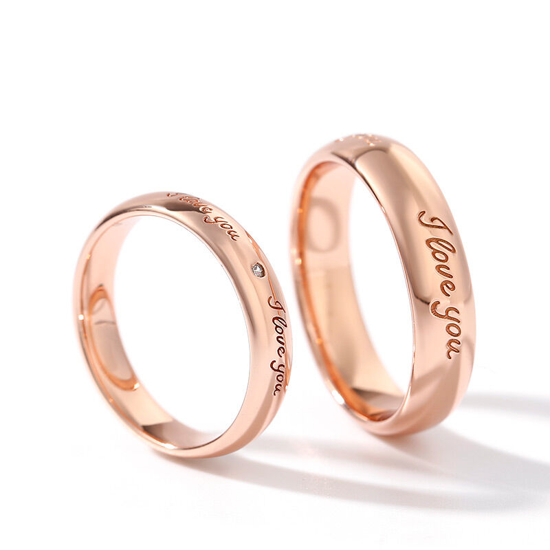 Jeulia "I Love You" Rose Gold Tone Sterling Silver Couple Rings