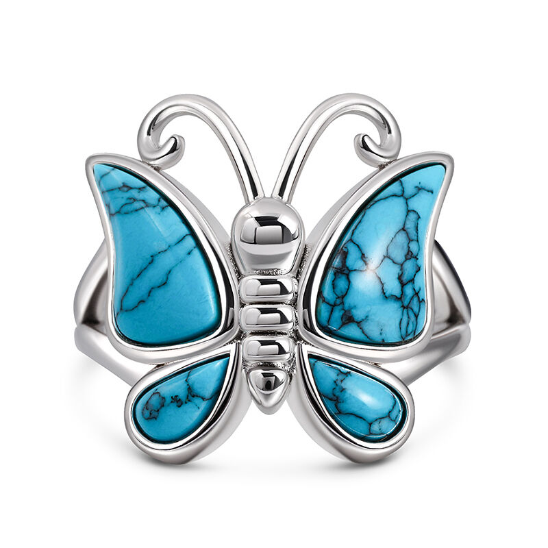 Jeulia "Natural Beauty" Butterfly Design Turquoise Sterling Silver Ring