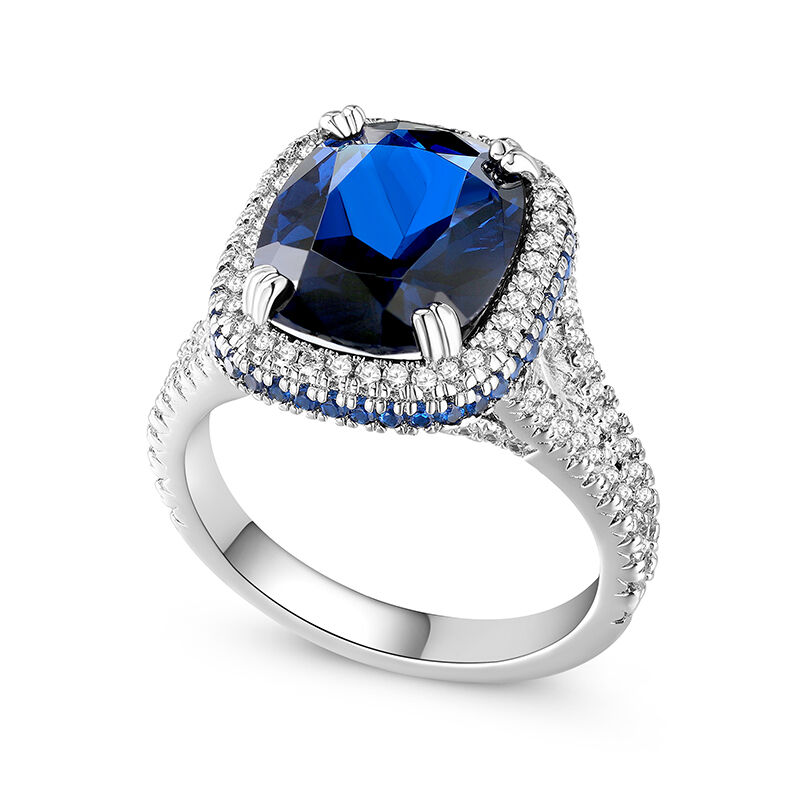 Jeulia "Blue Fantasy" Side Halo Cushion Cut Engagement Ring Sterling Silver