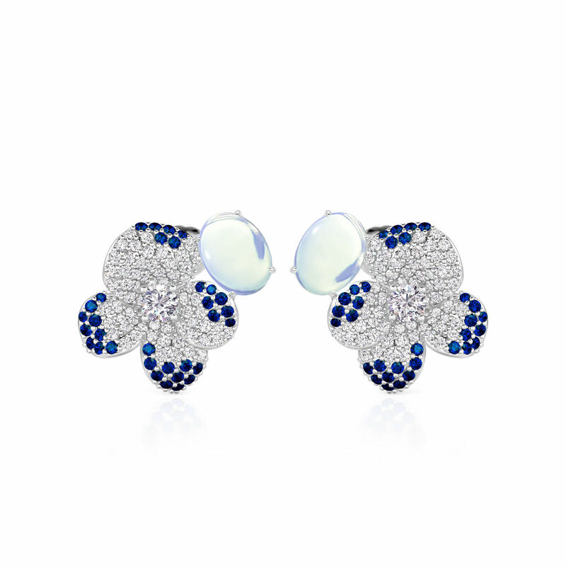 Jeulia Midsummer Night Pansy Moonstone Flower Stud Earrings