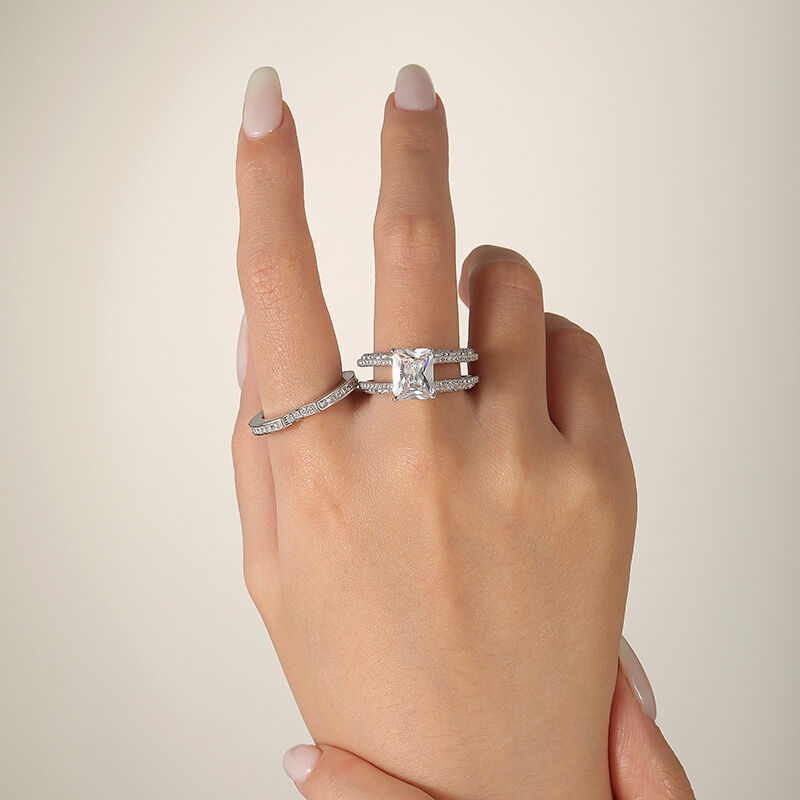Jeulia verwisselbare stralend geslepen sterling zilveren ringset