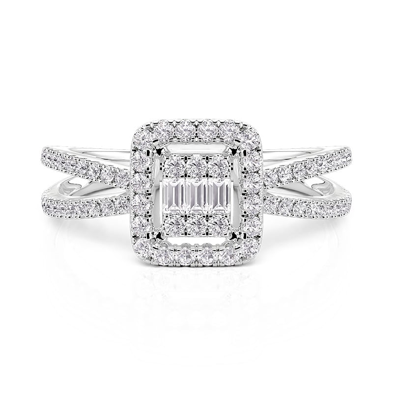 Jeulia Twisted Floating Halo Engagement Ring Sterling Silver