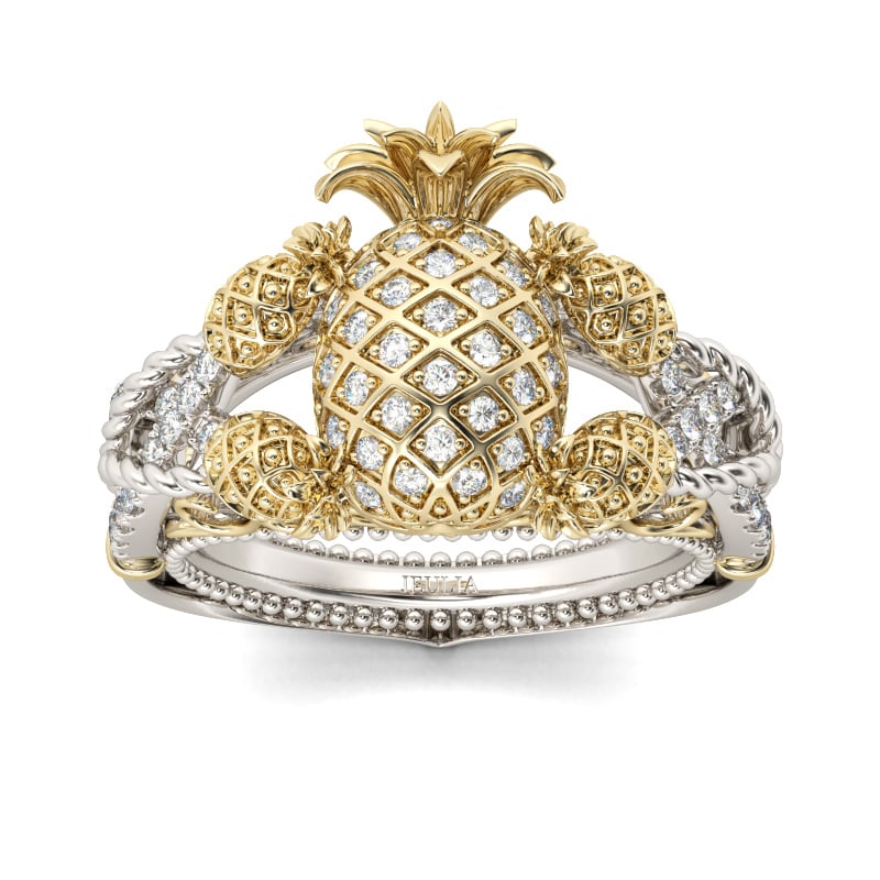 Jeulia Two Tone Pineapple Intertwined Sterling Silver Ring