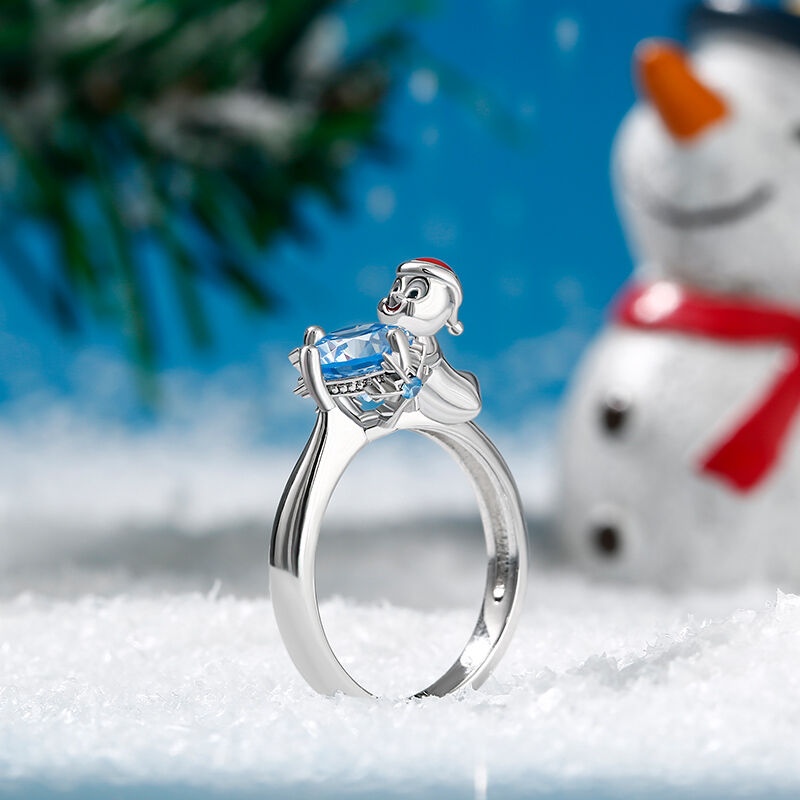 Jeulia Hug Me "Christmas Ghost Elf" Snowflake Round Cut Sterling Silver Ring