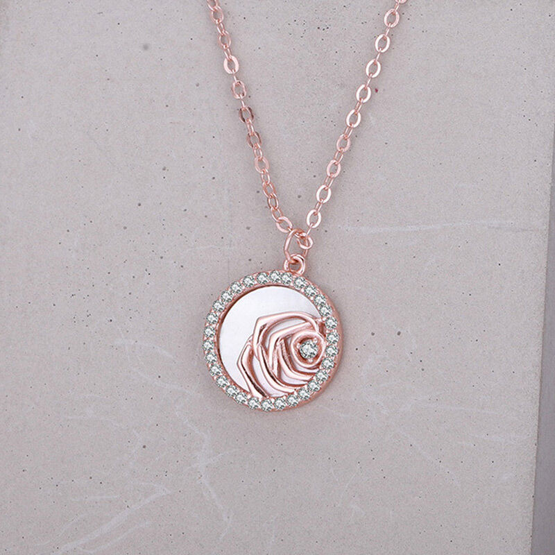 Jeulia "Hopeless Romantic" Flower Rose Mother of Pearl Sterling Silver Necklace