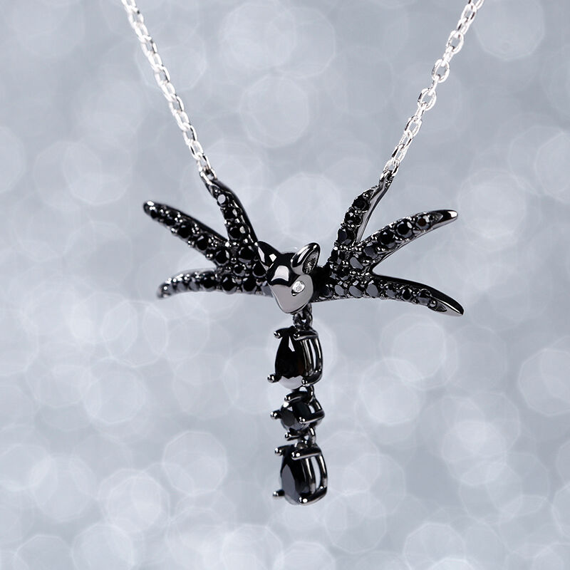 Jeulia "Skull Bow Tie" Sterling Silver Necklace