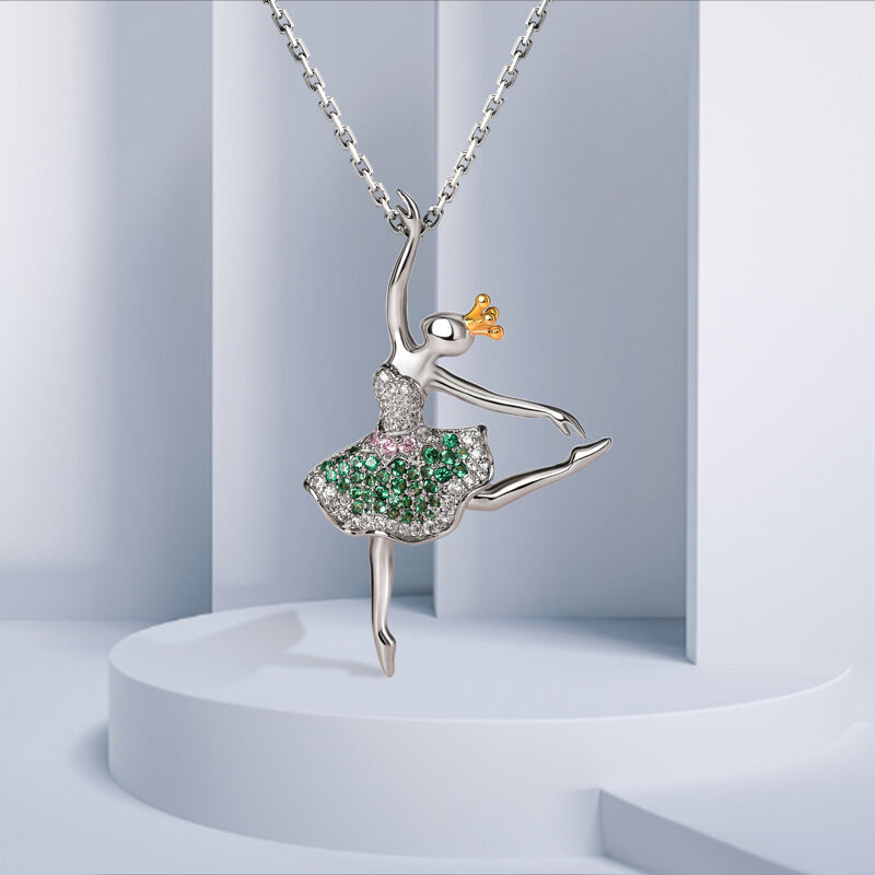 Jeulia "Jumping Fairy" Ballerina Design Sterling Silver Necklace