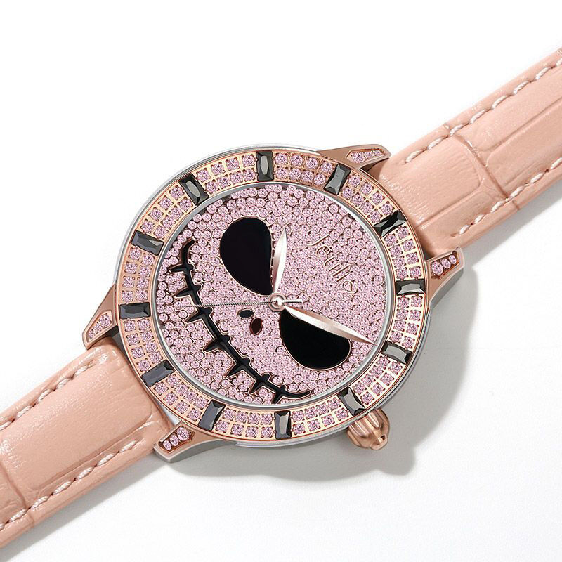 Jeulia "Living Skeleton" Skull Design Quartz Pink Leather Women's Watch