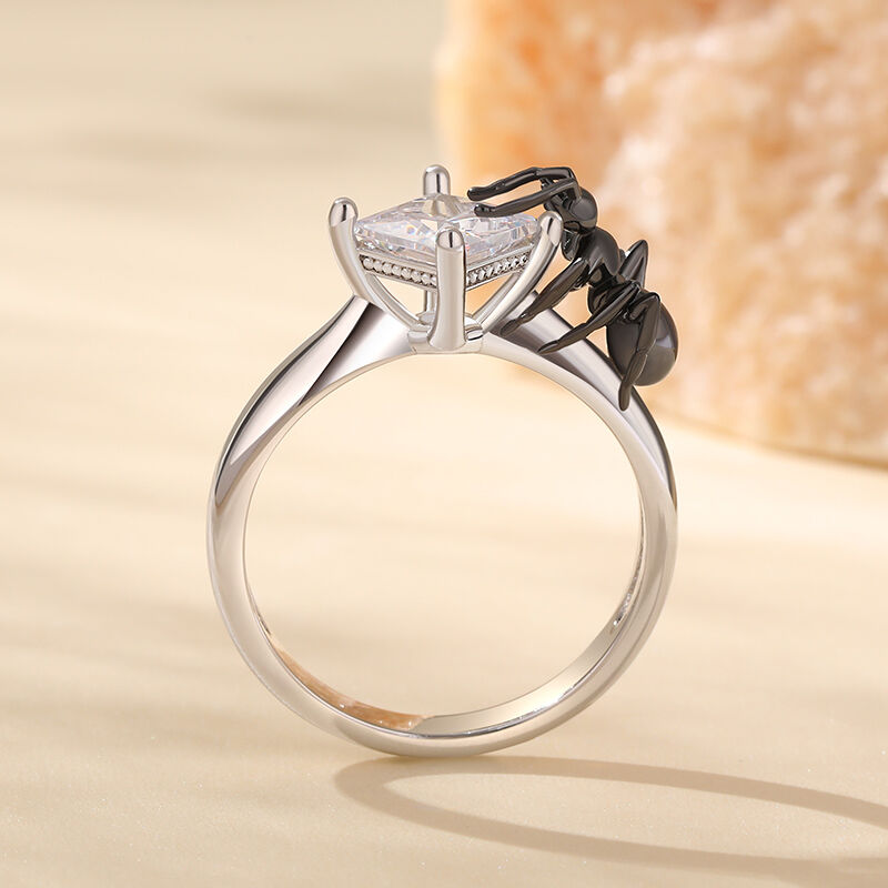 Jeulia Hug Me "Fascinating Insect" Ant Princess Cut Sterling Silver Ring