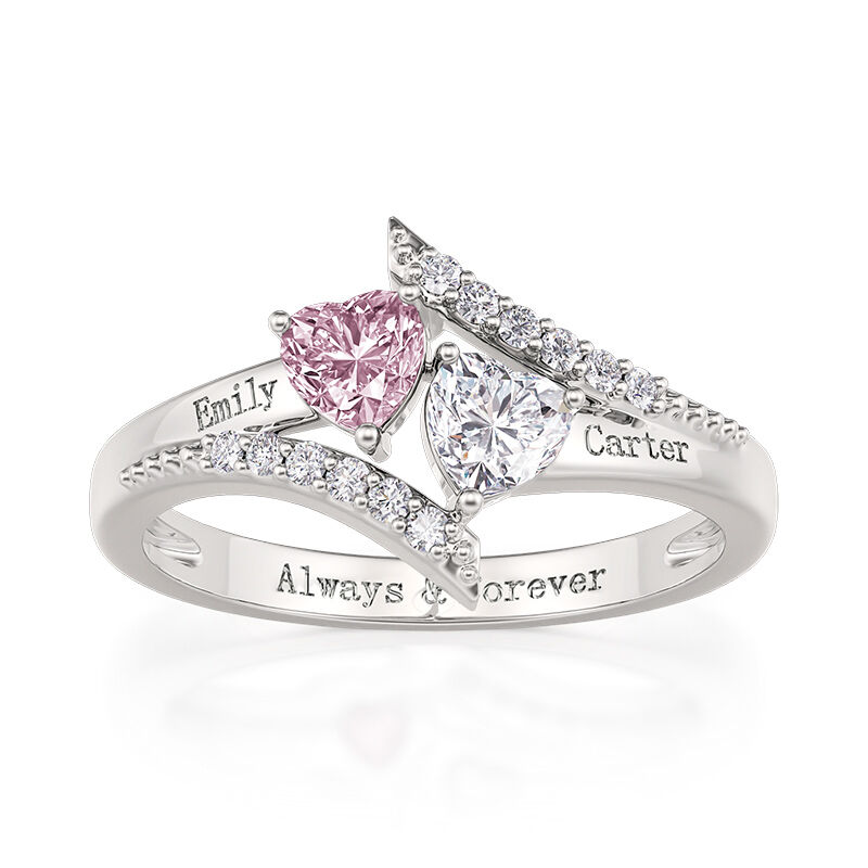 Jeulia "Heart to Heart" Custom Engagement Ring with Birthstone and Engraving