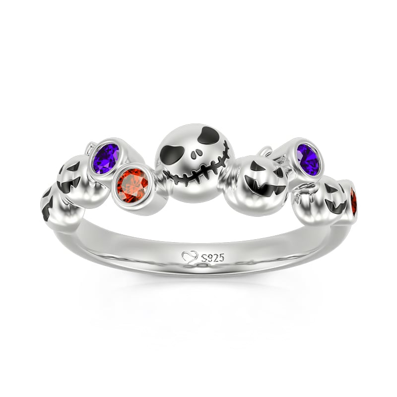 Jeulia "Pumpkin King" Skull Design Round Cut Sterling Silver Ring