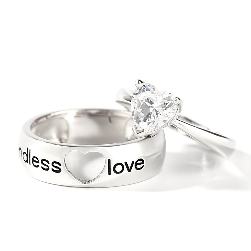 Jeulia Couple Sterling Silver Band Set