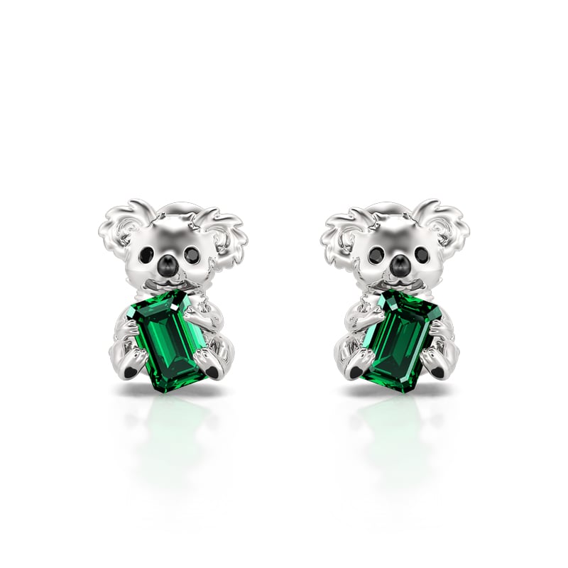 Jeulia Hug Me "Adorable Koala" Emerald Cut Sterling Silver Stud Earrings