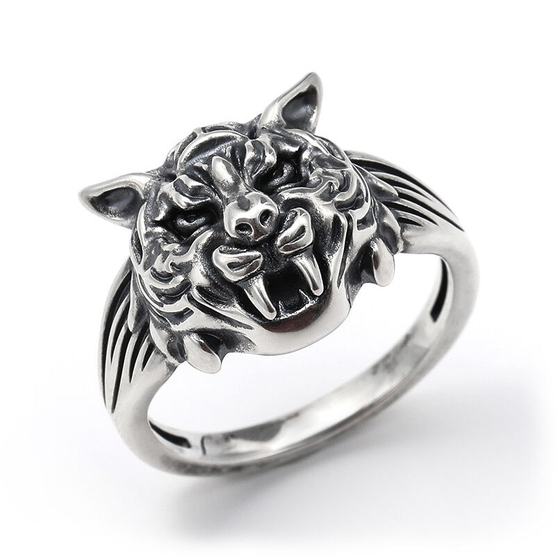 Jeulia "King of the Forest" Tiger Sterling Silver Men's Ring