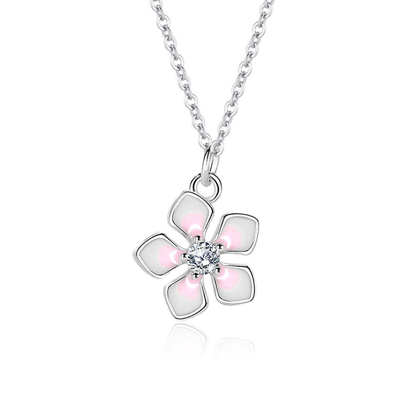 Jeulia Sakura Cherry Blossom Sterling Silver Necklace