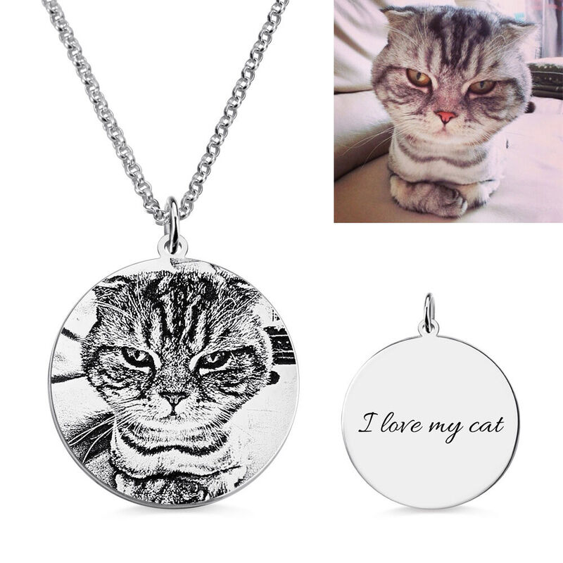 Jeulia personalisiert Katze Haustier Foto graviert Sterling Silber Halskette