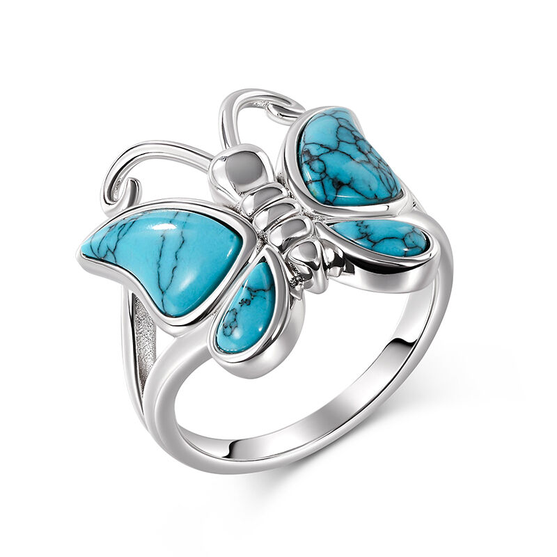 Jeulia "Natural Beauty" Butterfly Design Turquoise Sterling Silver Ring