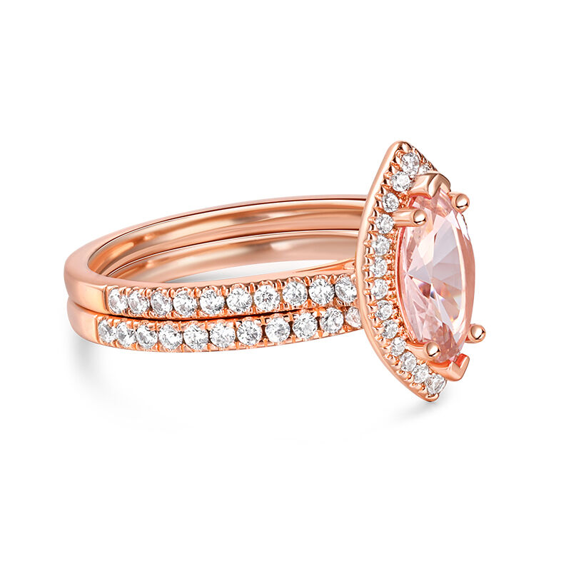 Jeulia Halo Marquise Cut Synthetic Morganite Sterling Silver Ring Set