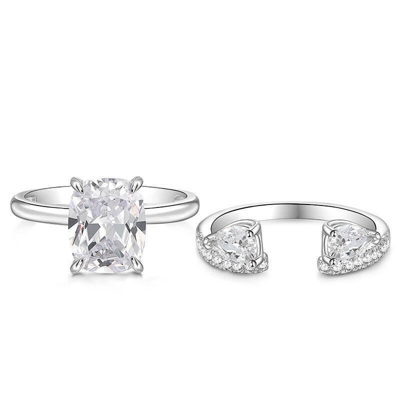 Jeulia Fat Oblong Cut Three Stone Engagement Ring Set Sterling Silver