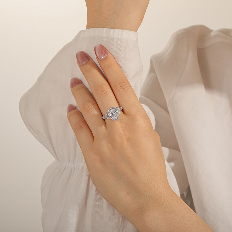 Jeulia Vintage Päron Förlovningsring med Halo och Strålande Evighetsband i Sterling Silver