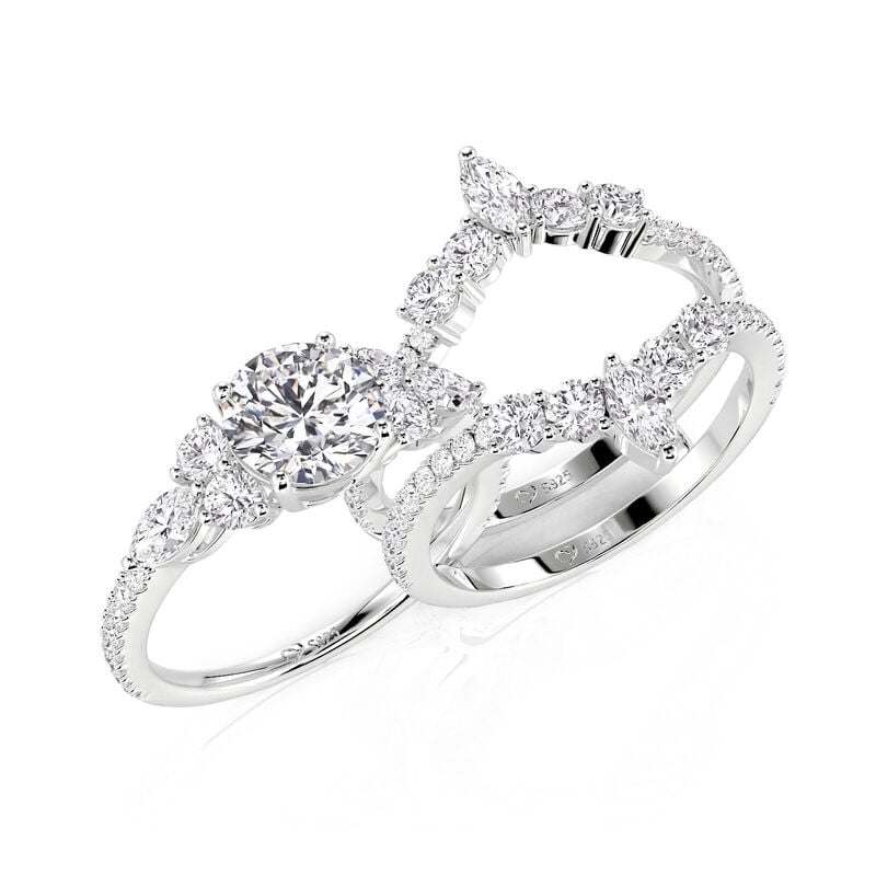 Jeulia Round Cut Three Stone V-Shaped Engagement Ring Set