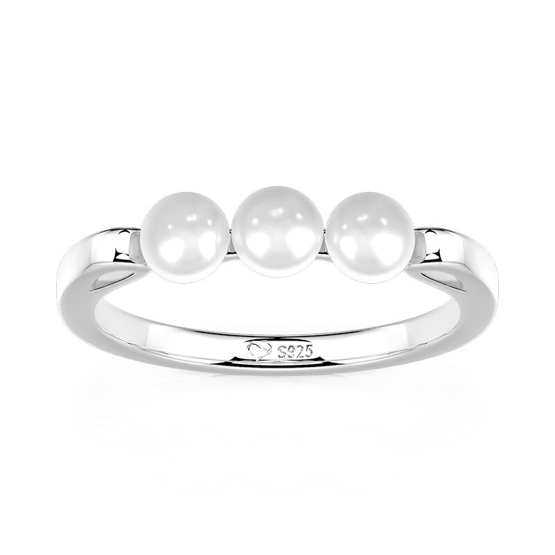 Jeulia Anillo de Boda Tres Perlas Simple de Plata de Ley