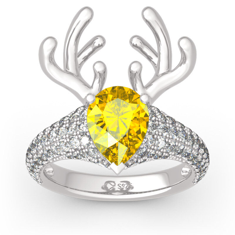 Jeulia “Christmas Reindeer”Antler Pear Cut Sterling Silver Animal Ring