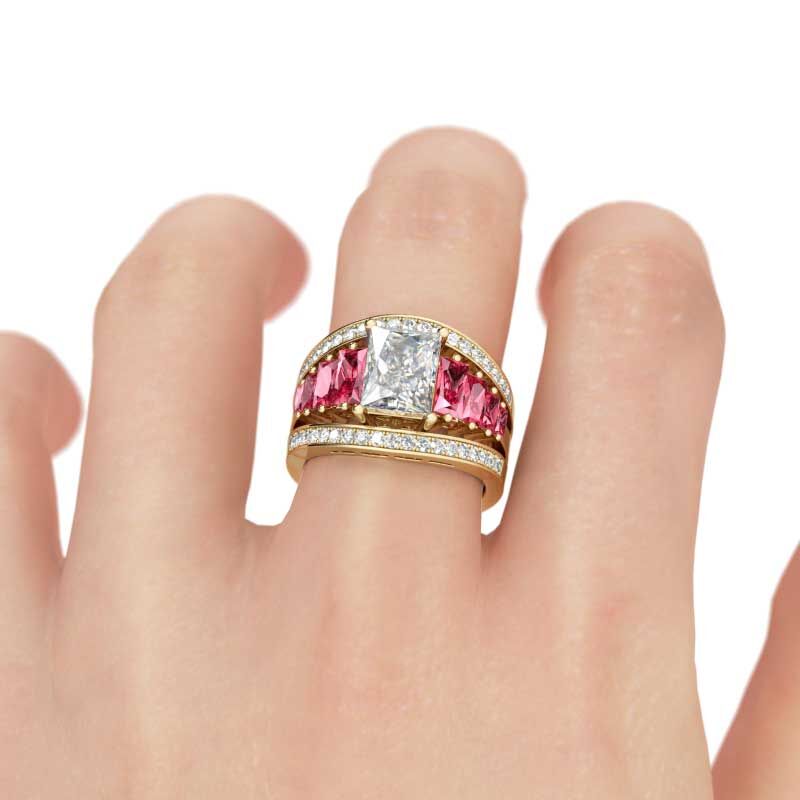 Jeulia Terno De Anillos Con Tono Dorado De Talla Redonda En Plata De Ley