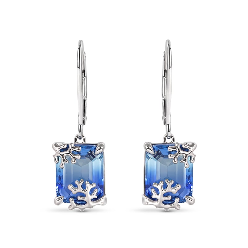 Jeulia "Coral Reefs" Emerald Cut Sterling Silver Earrings