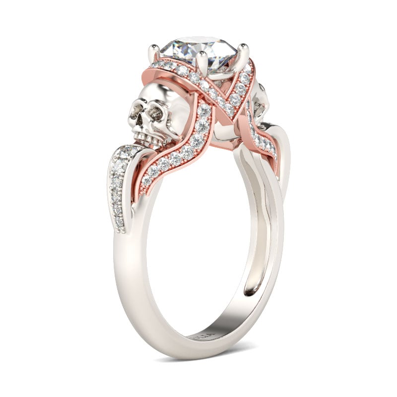 Jeulia Ribbon Round Cut Sterling Silver Skull Ring