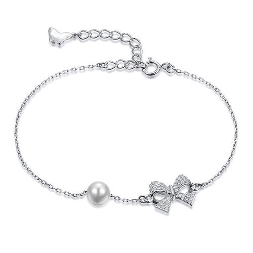 Jeulia Sweet Bowknot with Pearl Sterling Silver Bracelet