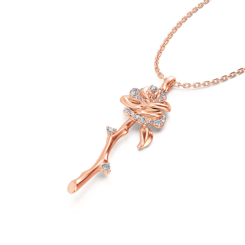 Jeulia "Flowering Rose" Rose Gold Tone Sterling Silver Necklace