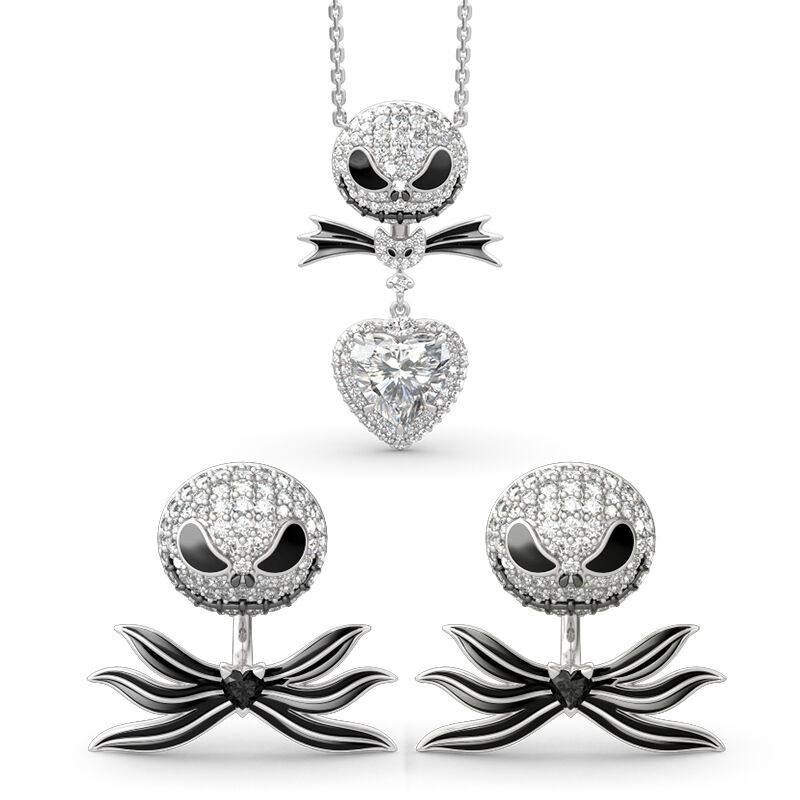 Jeulia “Bat Bow Tie" Skull Heart Cut Sterling Silver Jewelry Set