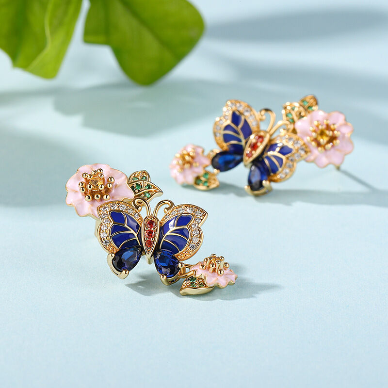 Jeulia "Rhythm of Life" Butterfly&Flower Enamel Sterling Silver Earrings