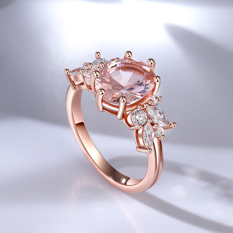 Jeulia Cluster Oval Cut Synthetic Morganite Sterling Silver Ring