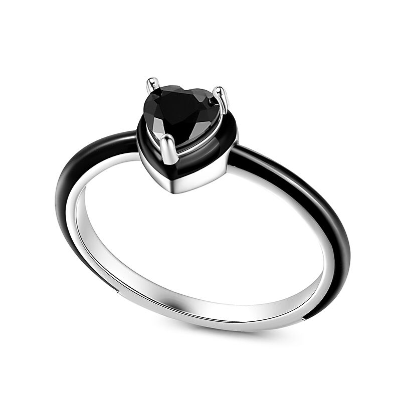 Jeulia Black Enamel Heart Cut Sterling Silver Ring