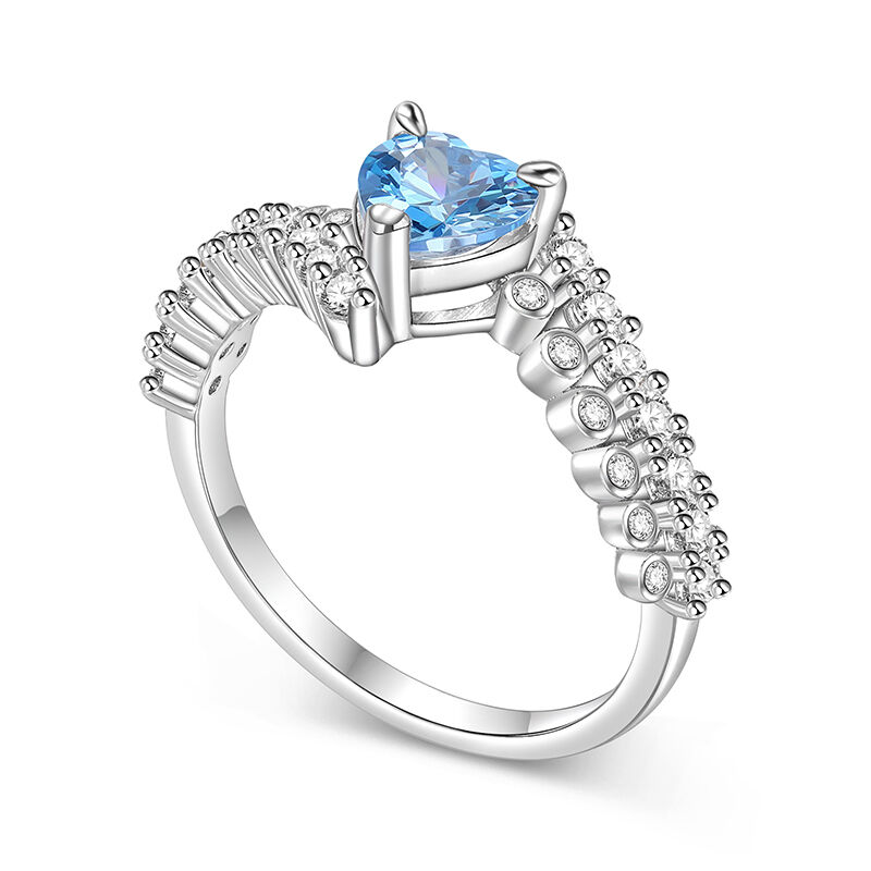 Jeulia Blue Heart Promise Ring Bypass Design Sterling Silver