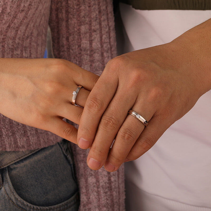 Jeulia Classic Two Tone Couple Rings Sterling Silver