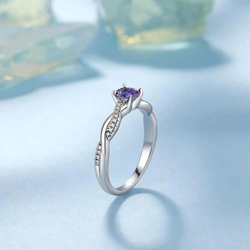 Jeulia Twist Alexandrite Ring Round Cut Sterling Silver