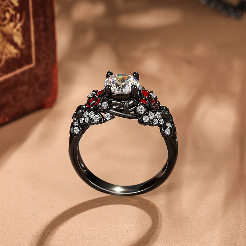 Jeulia Bague Crâne Noir Rose et Papillon en Argent Sterling