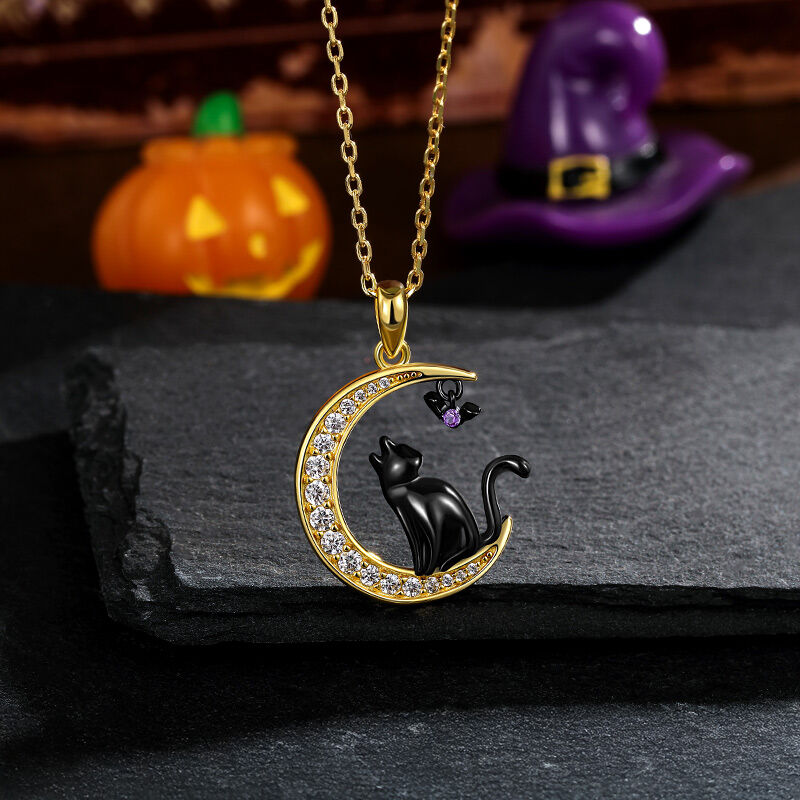 Jeulia Luna Astra Collar con Luna Gato Negro y Murciélago