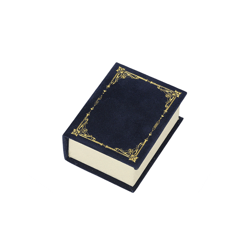 Jeulia Vintage Navy Blue Magnetic Flip-top Book Ring Box