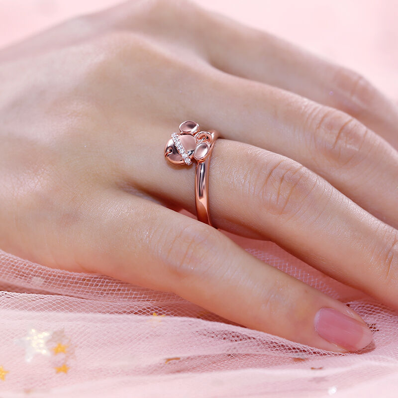 Jeulia Cartoon Mouse Rose Gold Tone Sterling Silver Dangle Ring