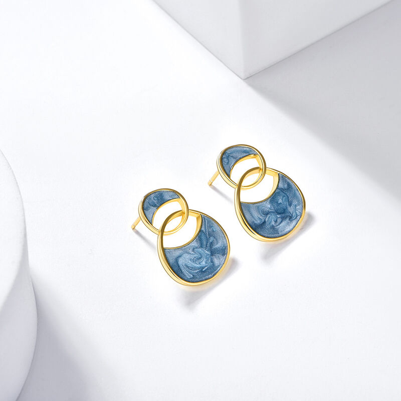 Jeulia "Blue Sky" Intertwined Design Enamel Sterling Silver Earrings